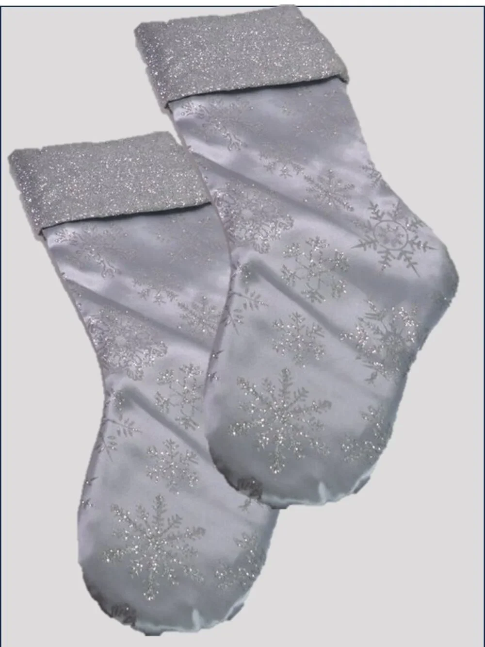 Satin Silver Glitter Snowflake Christmas Pair of 2 Stockings Impact Innovations